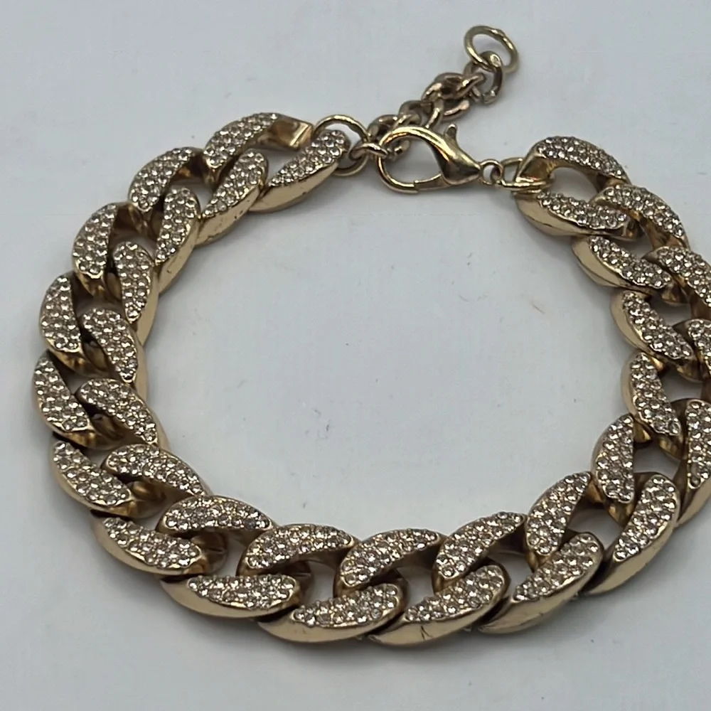 Men Cuban chain bracelet gold with rhinestones